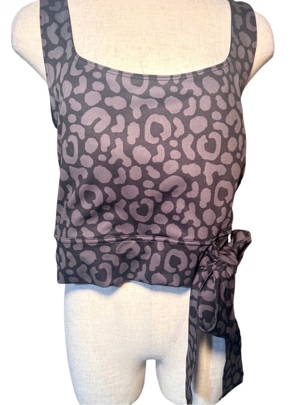 Emily Mccarthy Grey Leopard-Print Tie-Accent Tank Top